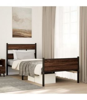vidaXL Bed Frame without Mattress Brown Oak 90x190 cm Single Enginee — Size: 90 x 190 cm, Model: with headboard & high footboard