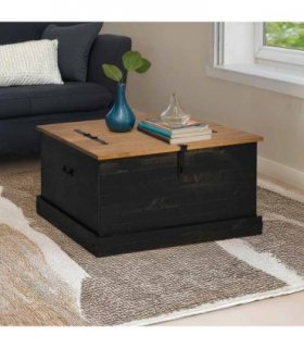 vidaXL Storage Chest HALDEN Black 91x91x47 cm Solid Wood Pine