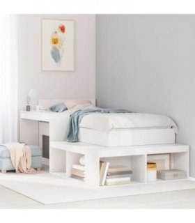 vidaXL Bedside Cabinet with Desk White 232x122x75 cm Solid Wood Pine — Size: 232 x 122 x 75 cm