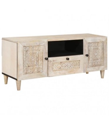 vidaXL TV Units with Drawer White 105 x 33 x 46 cm Engineered wood — Colour: White (bleached finish)
