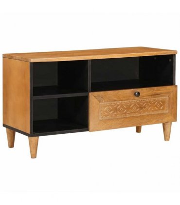 vidaXL TV Cabinet with Drawer 80 x 33 x 46 cm Solid Mango Wood — Colour: Light brown (desert finish)