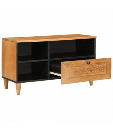vidaXL TV Cabinet with Drawer 80 x 33 x 46 cm Solid Mango Wood — Colour: Light brown (desert finish)
