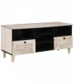 vidaXL TV Cabinet Bleached White 100 x 33 x 46 cm Solid Mango Wood — Colour: White (bleached finish)