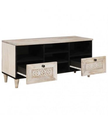 vidaXL TV Cabinet Bleached White 100 x 33 x 46 cm Solid Mango Wood — Colour: White (bleached finish)