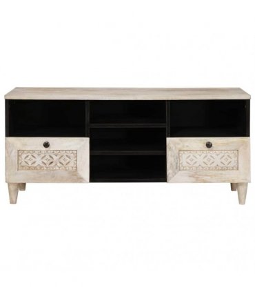 vidaXL TV Cabinet Bleached White 100 x 33 x 46 cm Solid Mango Wood — Colour: White (bleached finish)