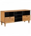 vidaXL TV Cabinet with Drawer 100 x 33 x 46 cm Solid Mango Wood — Colour: Light brown (desert finish)