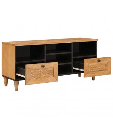 vidaXL TV Cabinet with Drawer 100 x 33 x 46 cm Solid Mango Wood — Colour: Light brown (desert finish)