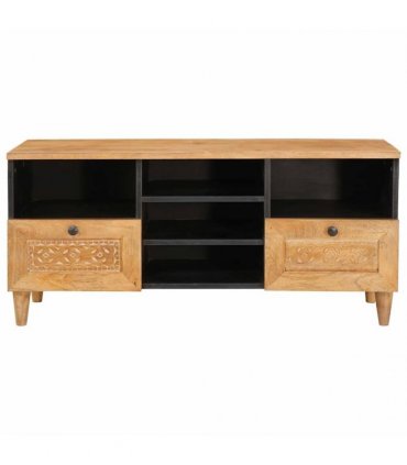 vidaXL TV Cabinet with Drawer 100 x 33 x 46 cm Solid Mango Wood — Colour: Light brown (desert finish)