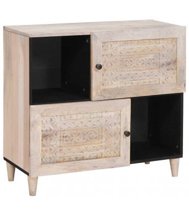 vidaXL Sideboard Bleached White 80 x 33 x 75 cm Solid Mango Wood — Colour: White (bleached finish)