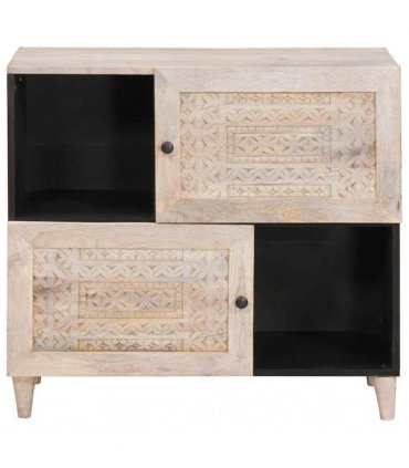 vidaXL Sideboard Bleached White 80 x 33 x 75 cm Solid Mango Wood — Colour: White (bleached finish)