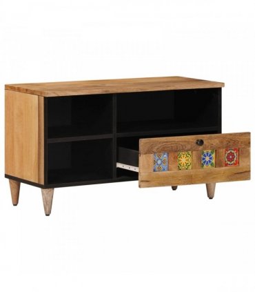 vidaXL TV Cabinet with Drawer Natural 80 x 33 x 46 cm Solid Mango Wood