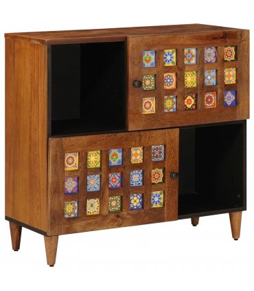 vidaXL Sideboard with Storage Walnut 80 x 33 x 75 cm Solid Mango Wood
