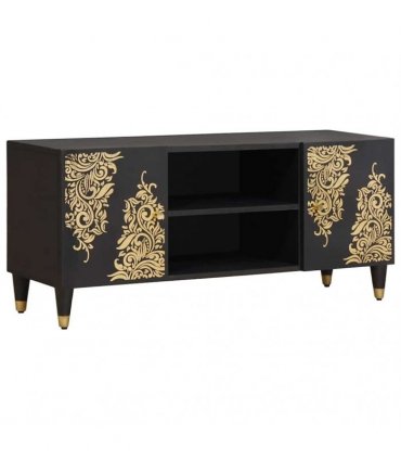 vidaXL TV Cabinet with Shelf Black 105 x 33 x 46 cm Solid Mango Wood