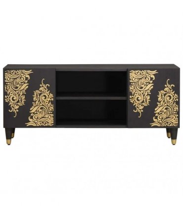 vidaXL TV Cabinet with Shelf Black 105 x 33 x 46 cm Solid Mango Wood