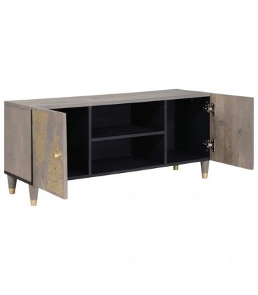vidaXL TV Cabinet with Shelf Grey 105 x 33 x 46 cm Solid Mango Wood