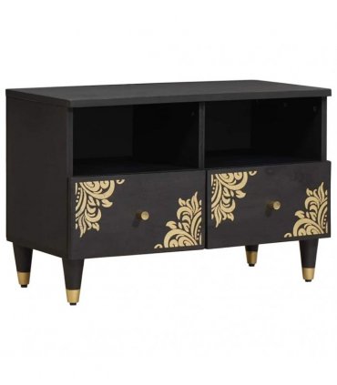 vidaXL TV Cabinet with Drawer Black 70 x 33 x 46 cm Solid Mango Wood