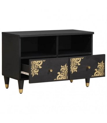 vidaXL TV Cabinet with Drawer Black 70 x 33 x 46 cm Solid Mango Wood