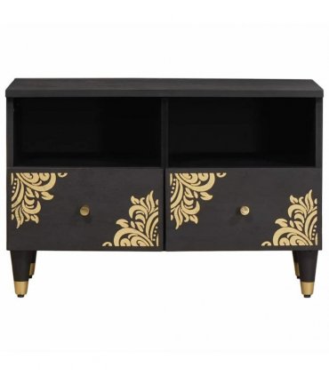 vidaXL TV Cabinet with Drawer Black 70 x 33 x 46 cm Solid Mango Wood