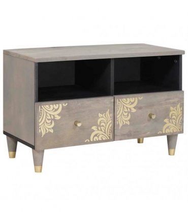 vidaXL TV Cabinet with Drawer Grey 70 x 33 x 46 cm Solid Mango Wood