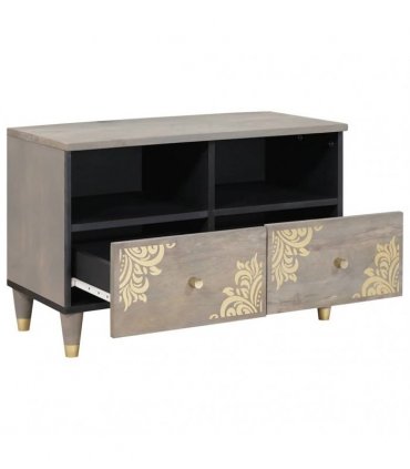 vidaXL TV Cabinet with Drawer Grey 70 x 33 x 46 cm Solid Mango Wood