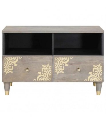 vidaXL TV Cabinet with Drawer Grey 70 x 33 x 46 cm Solid Mango Wood