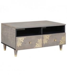 vidaXL Coffee Table with Drawer Grey 80 x 54 x 40 cm Solid Mango Wood