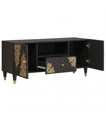 vidaXL TV Cabinet with Drawer Black 105 x 33 x 46 cm Solid Mango Wood