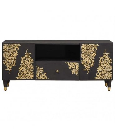 vidaXL TV Cabinet with Drawer Black 105 x 33 x 46 cm Solid Mango Wood