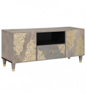 vidaXL TV Cabinet with Drawer Grey 105 x 33 x 46 cm Solid Mango Wood