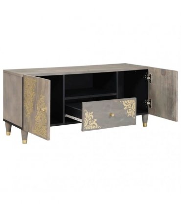 vidaXL TV Cabinet with Drawer Grey 105 x 33 x 46 cm Solid Mango Wood