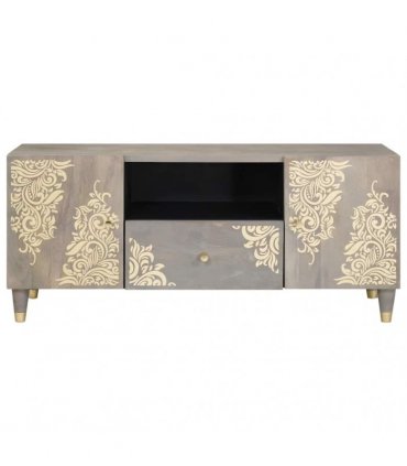 vidaXL TV Cabinet with Drawer Grey 105 x 33 x 46 cm Solid Mango Wood