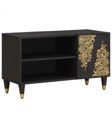 vidaXL TV Cabinet with Shelf Black 80 x 33 x 46 cm Solid Mango Wood