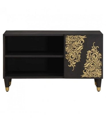vidaXL TV Cabinet with Shelf Black 80 x 33 x 46 cm Solid Mango Wood