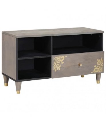 vidaXL TV Cabinet with Drawer Grey 80 x 33 x 46 cm Solid Mango Wood