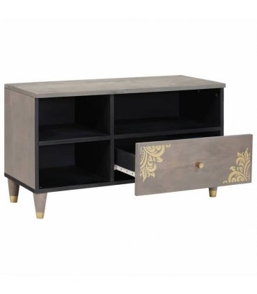 vidaXL TV Cabinet with Drawer Grey 80 x 33 x 46 cm Solid Mango Wood
