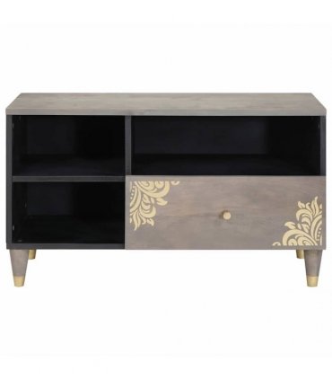 vidaXL TV Cabinet with Drawer Grey 80 x 33 x 46 cm Solid Mango Wood