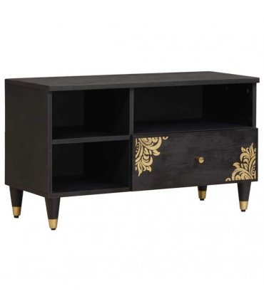 vidaXL TV Cabinet with Drawer Black 80 x 33 x 46 cm Solid Mango Wood