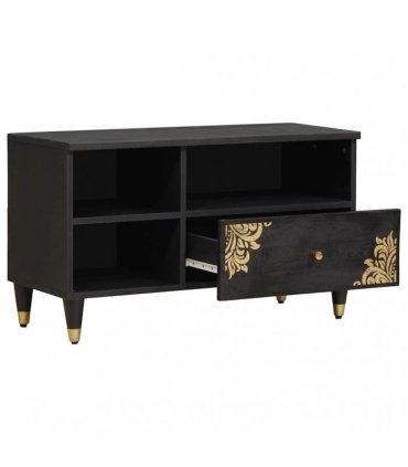 vidaXL TV Cabinet with Drawer Black 80 x 33 x 46 cm Solid Mango Wood