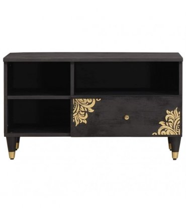 vidaXL TV Cabinet with Drawer Black 80 x 33 x 46 cm Solid Mango Wood