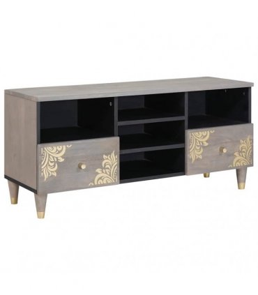 vidaXL TV Cabinet with Drawer Grey 100 x 33 x 46 cm Solid Mango Wood