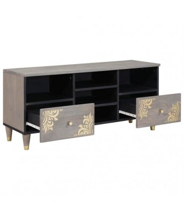 vidaXL TV Cabinet with Drawer Grey 100 x 33 x 46 cm Solid Mango Wood