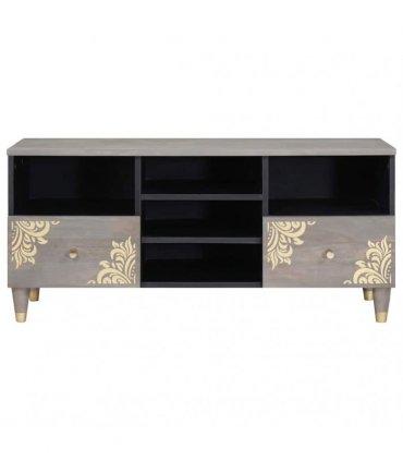 vidaXL TV Cabinet with Drawer Grey 100 x 33 x 46 cm Solid Mango Wood