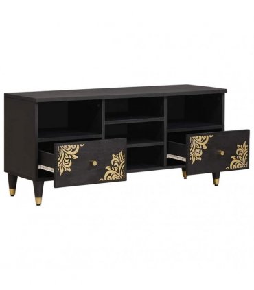 vidaXL TV Cabinet with Drawer Black 100 x 33 x 46 cm Solid Mango Wood