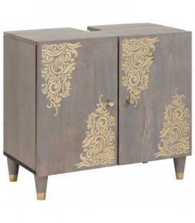 vidaXL Sink cabinet with Storage Grey 62 x 33 x 58 cm Solid Mango Wood