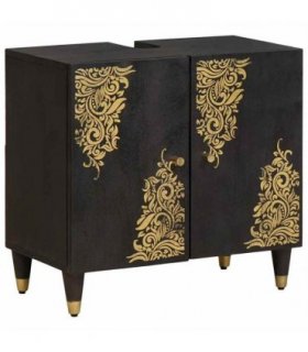 vidaXL Sink cabinet with Door Black 62 x 33 x 58 cm Solid Mango Wood