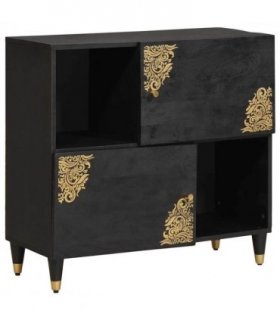 vidaXL Sideboard with Shelf Black 80 x 33 x 75 cm Solid Mango Wood