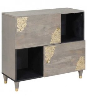 vidaXL Sideboard Grey and Gold 80 x 33 x 75 cm Solid Mango Wood