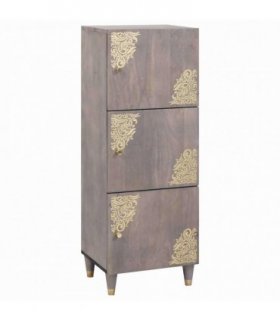 vidaXL Highboard Grey and Gold 40 x 33 x 110 cm Solid Mango Wood