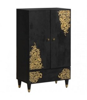 vidaXL Highboard with Drawer Black 60 x 33 x 100 cm Solid Mango Wood