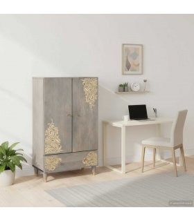 vidaXL Highboard Grey and Gold 60 x 33 x 100 cm Solid Mango Wood